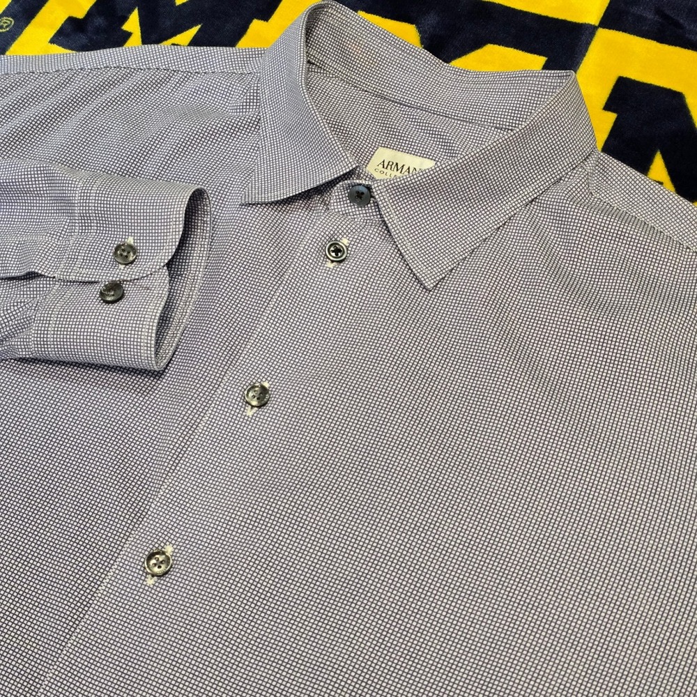 Armani‎ Collezioni Mens XL Blue White Micro Check Long Sleeve Button Down Shirt